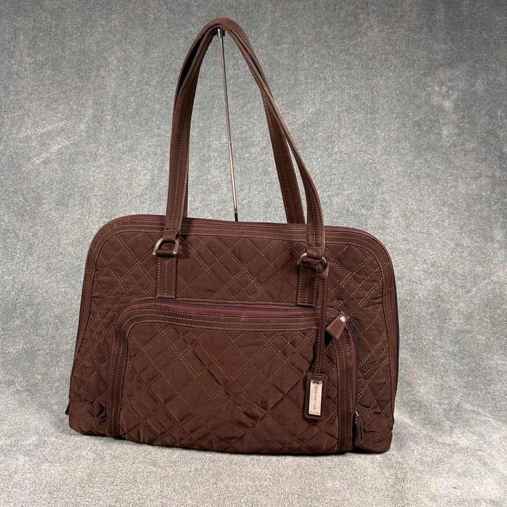 Vera Bradley Laptop Tote Bag 18" Commuter Brown Quilted Microfiber Zebra Lining